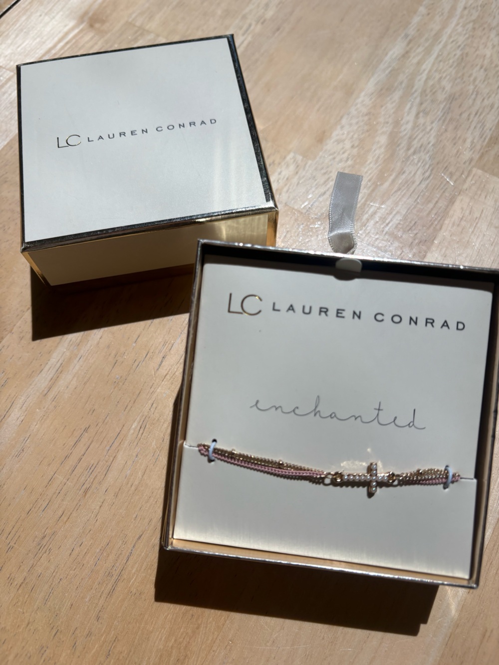 LC Lauren Conrad Pink and Gold Cross Bracelet - Picture 2 of 3